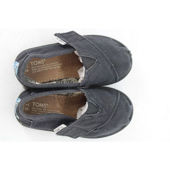 TOMS Infants Toddlers Tiny Classic Canvas Slip On Shoes Size 5 Adjustable Black - Picture 10 of 11